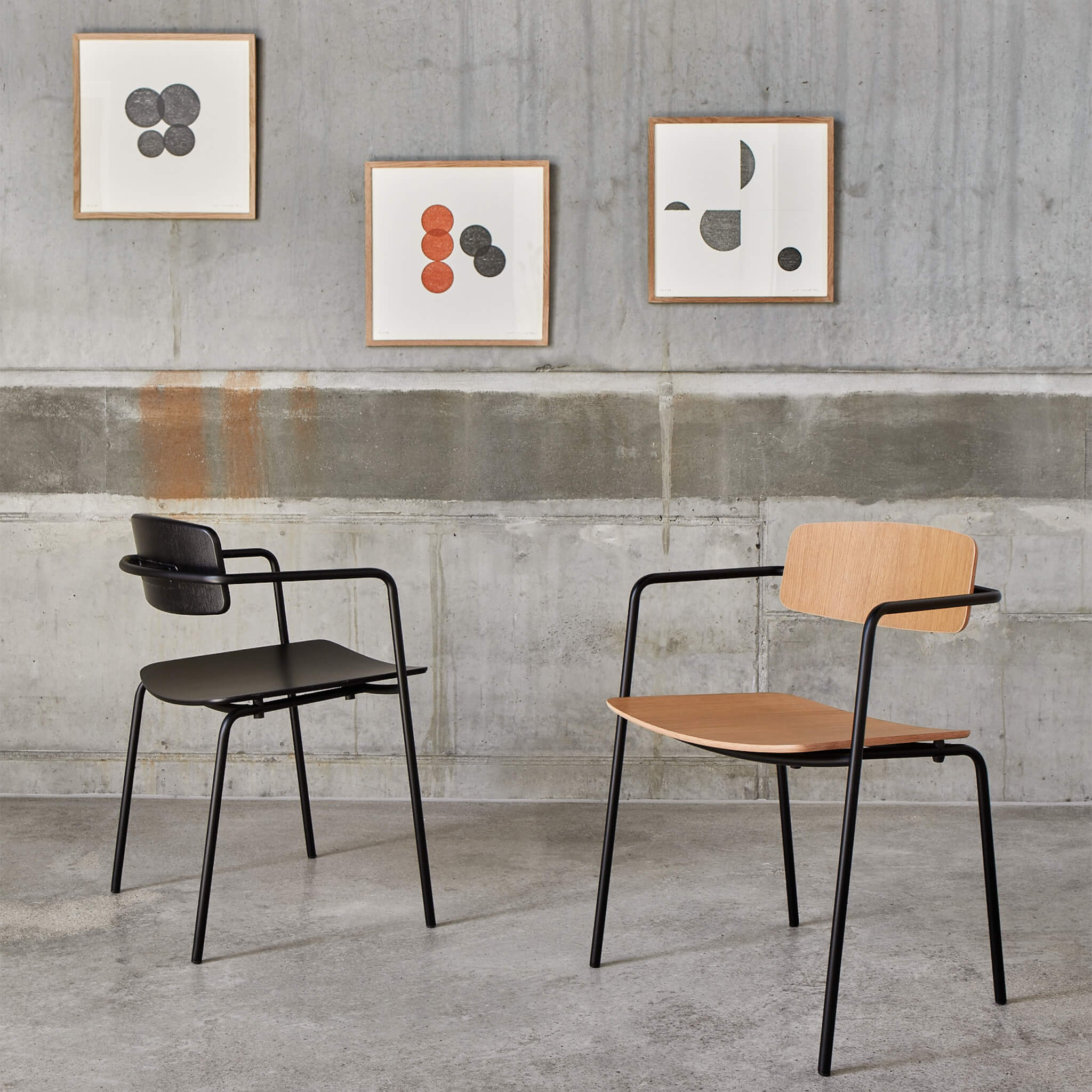 Set of two dining chairs with open back, side view