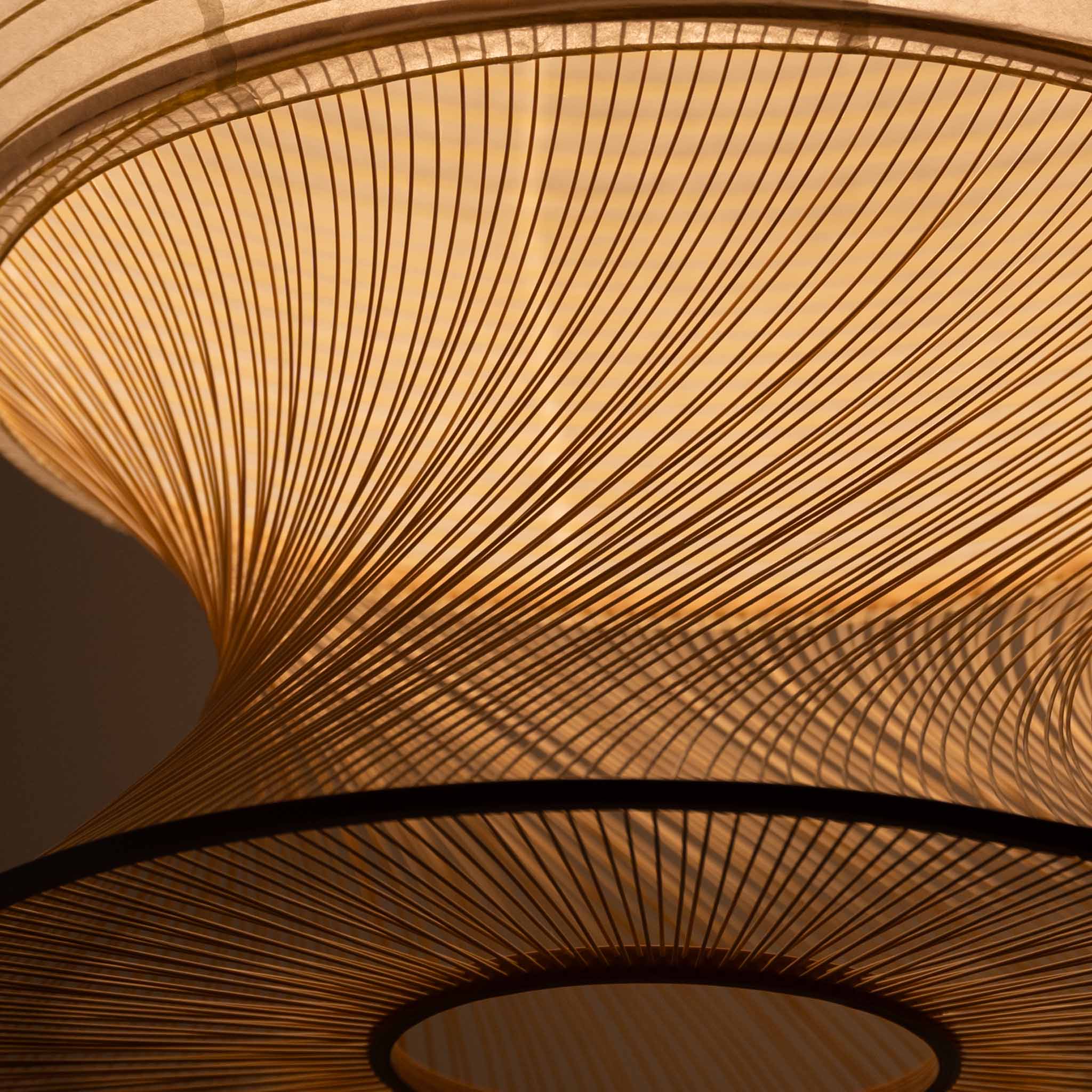 Close-up on the texture of bamboo structure. Golden hue