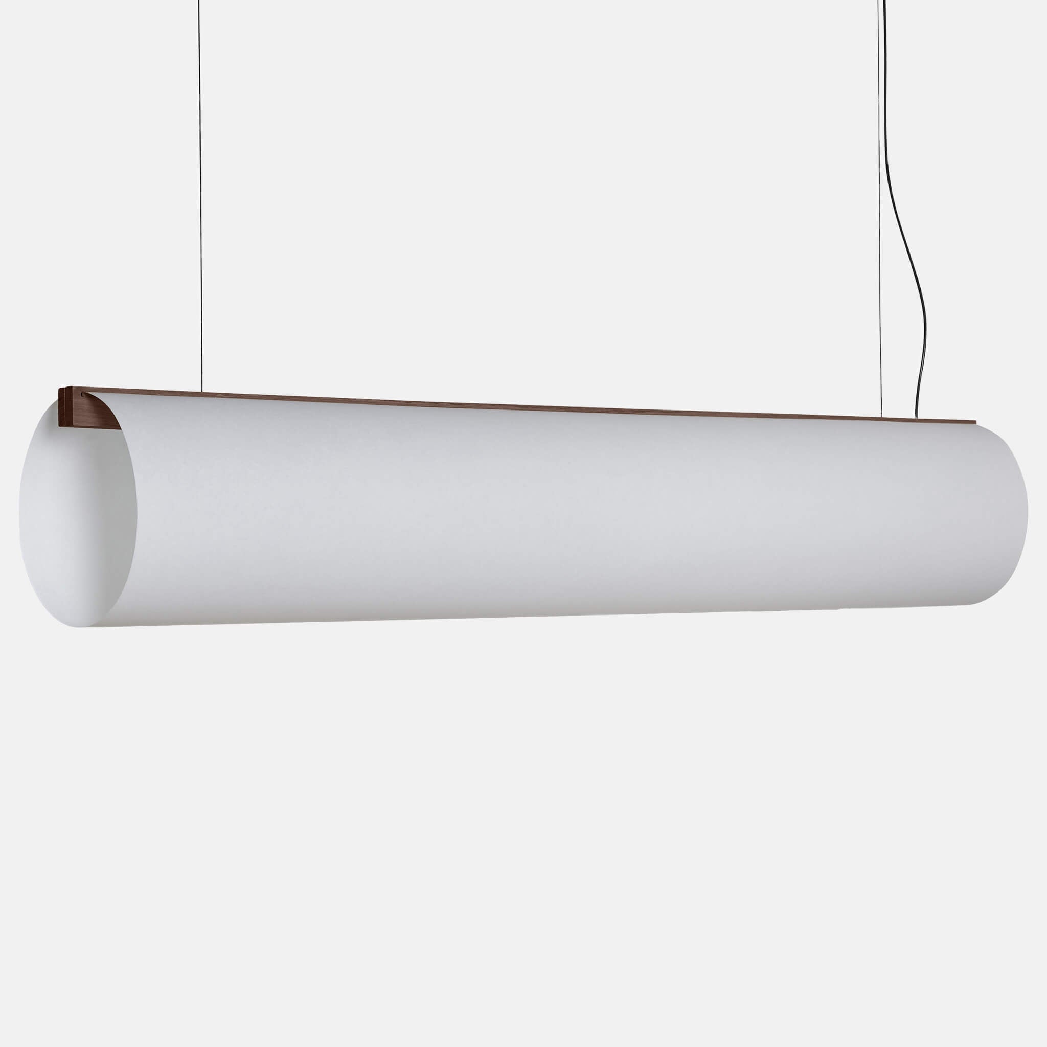 Enso pendant in washi paper with a beam in dark brown oak