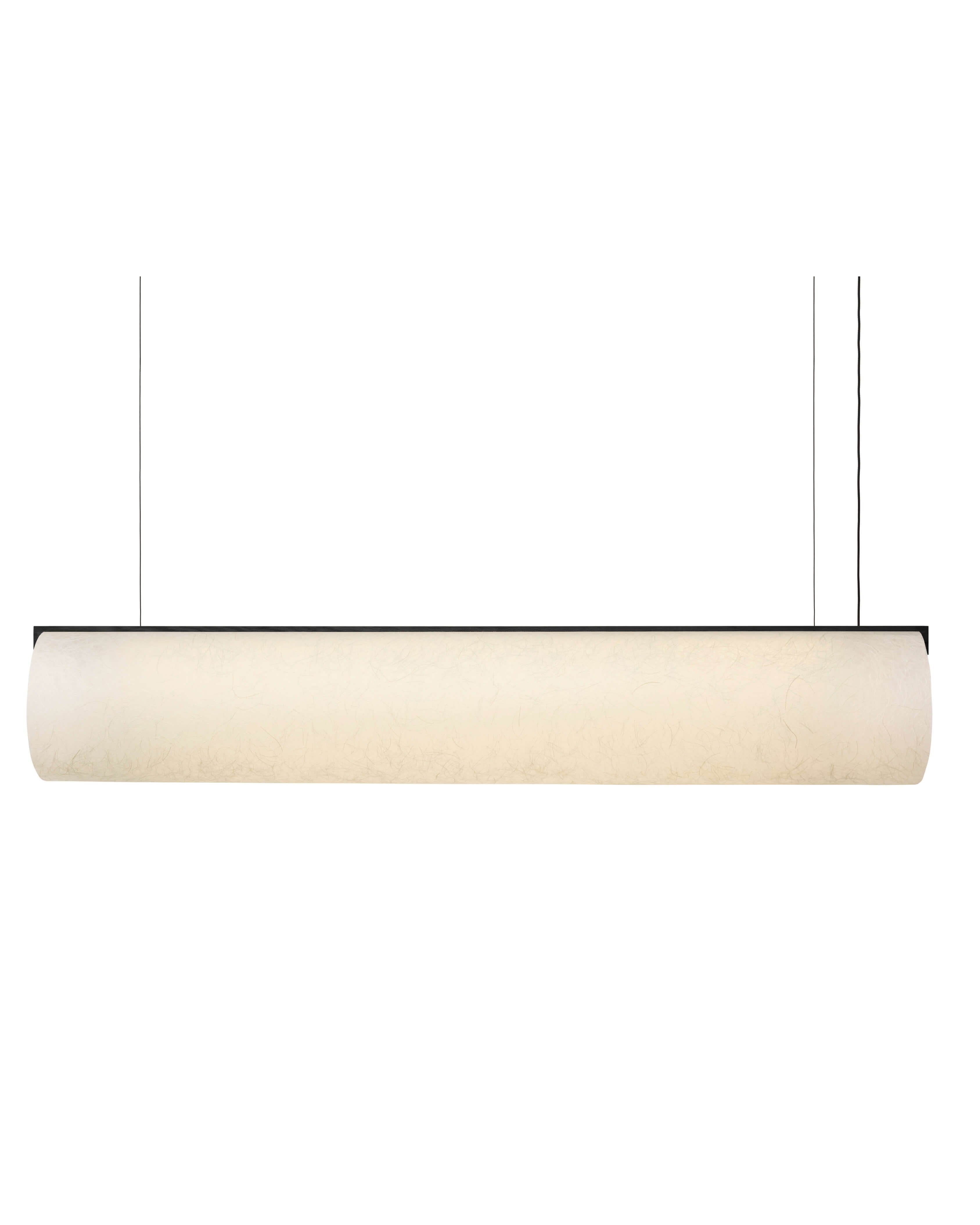 Enso Raw pendant in washi paper and black oak, warm-toned silhouette on white background by Motarasu