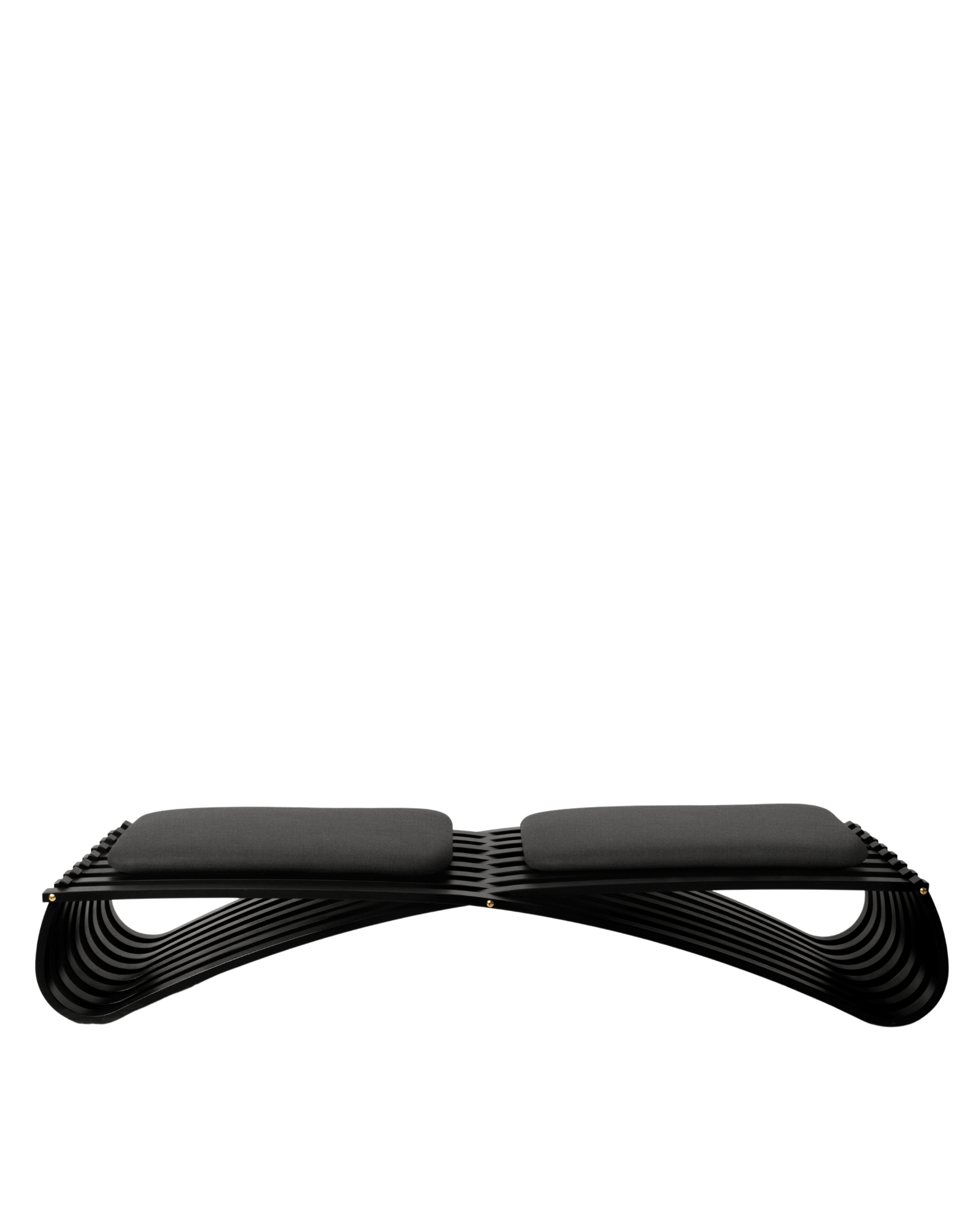 Jundo daybed in black matt beech veneer with two black cushions, side view on white background by Motarasu