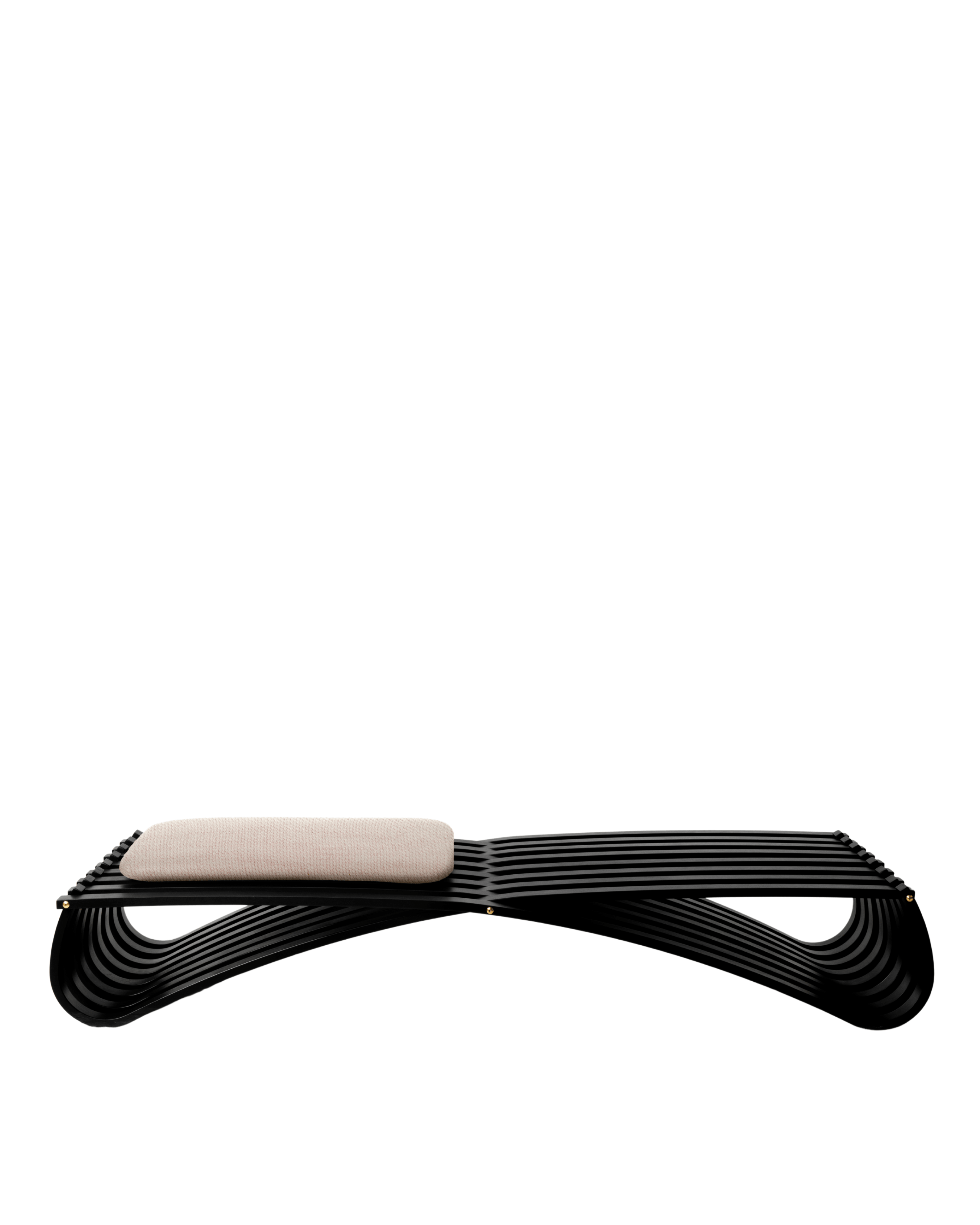 Jundo daybed in black matt beech veneer and one beige cushion, full silhouette on white background by Motarasu