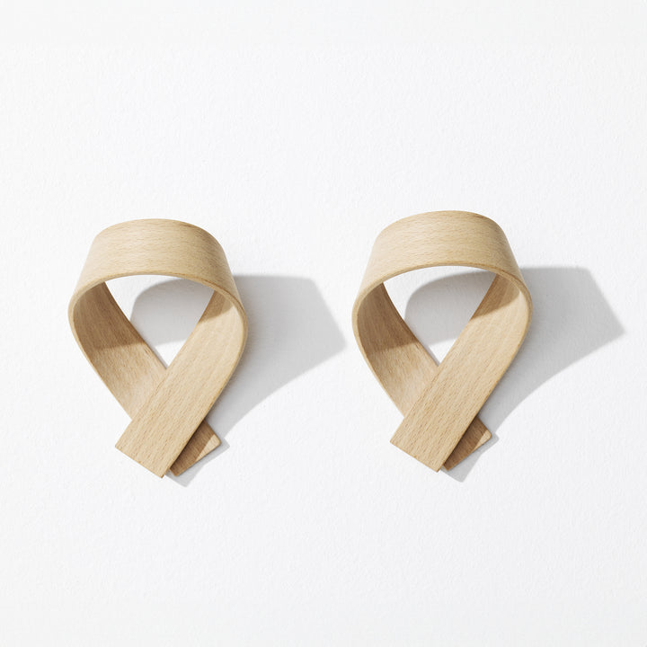 Set of two light brown wooden coat hooks