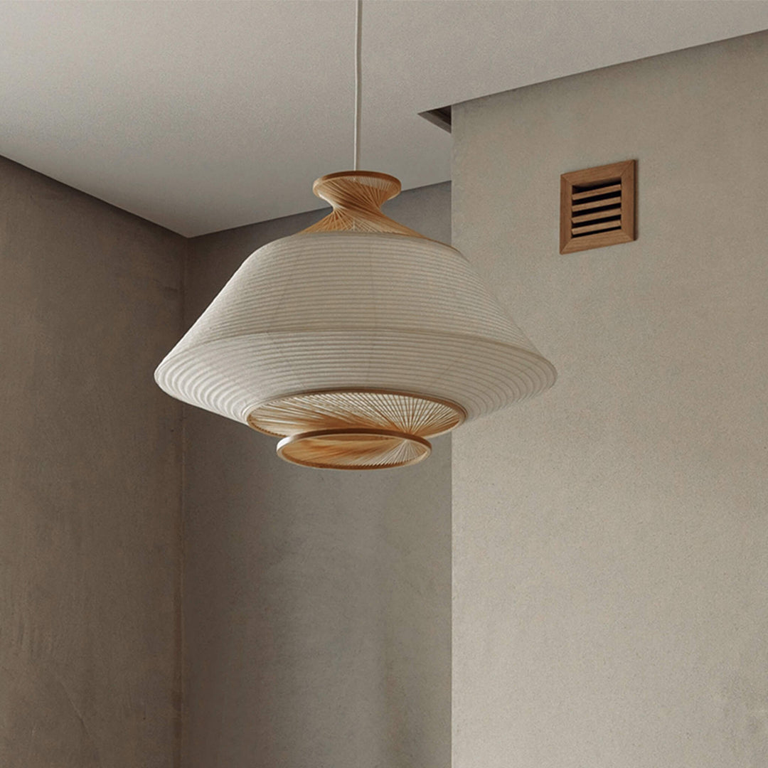 Pendant light made of paper and bamboo, with a single cord