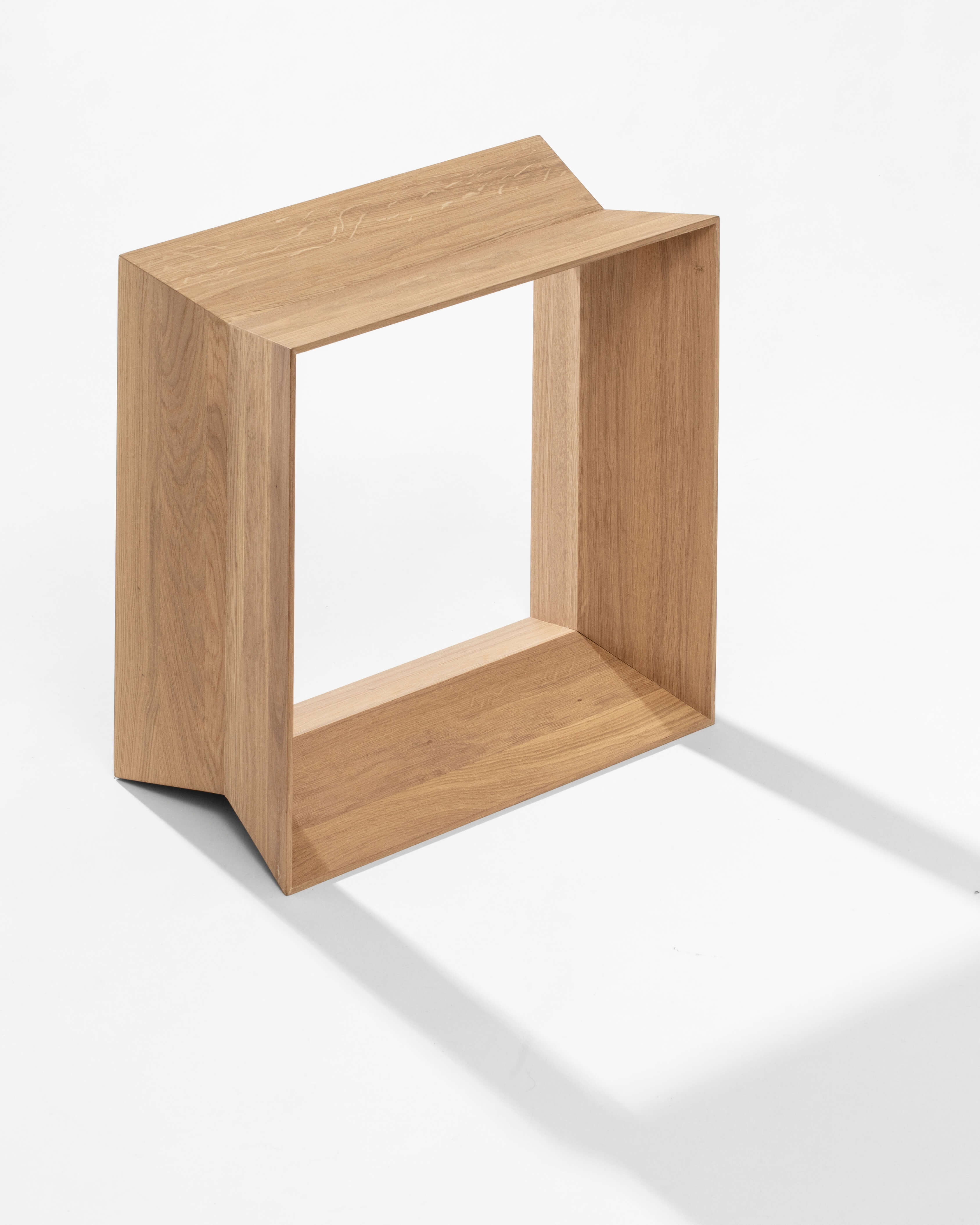 Reflex stool in natural oiled solid oak, full silhouette on white background by Motarasu