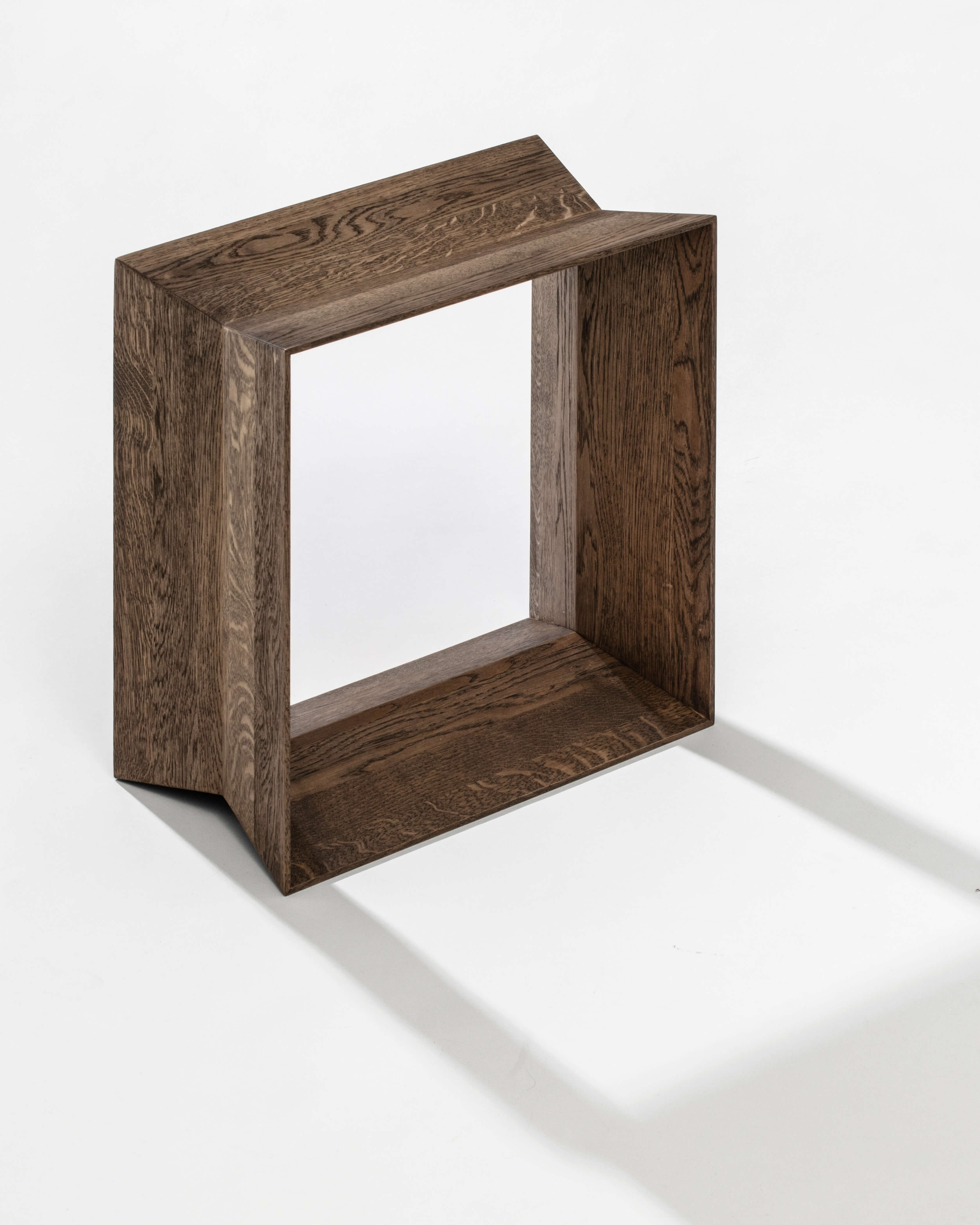 Reflex stool in smoked oiled solid oak, full silhouette on white background by Motarasu